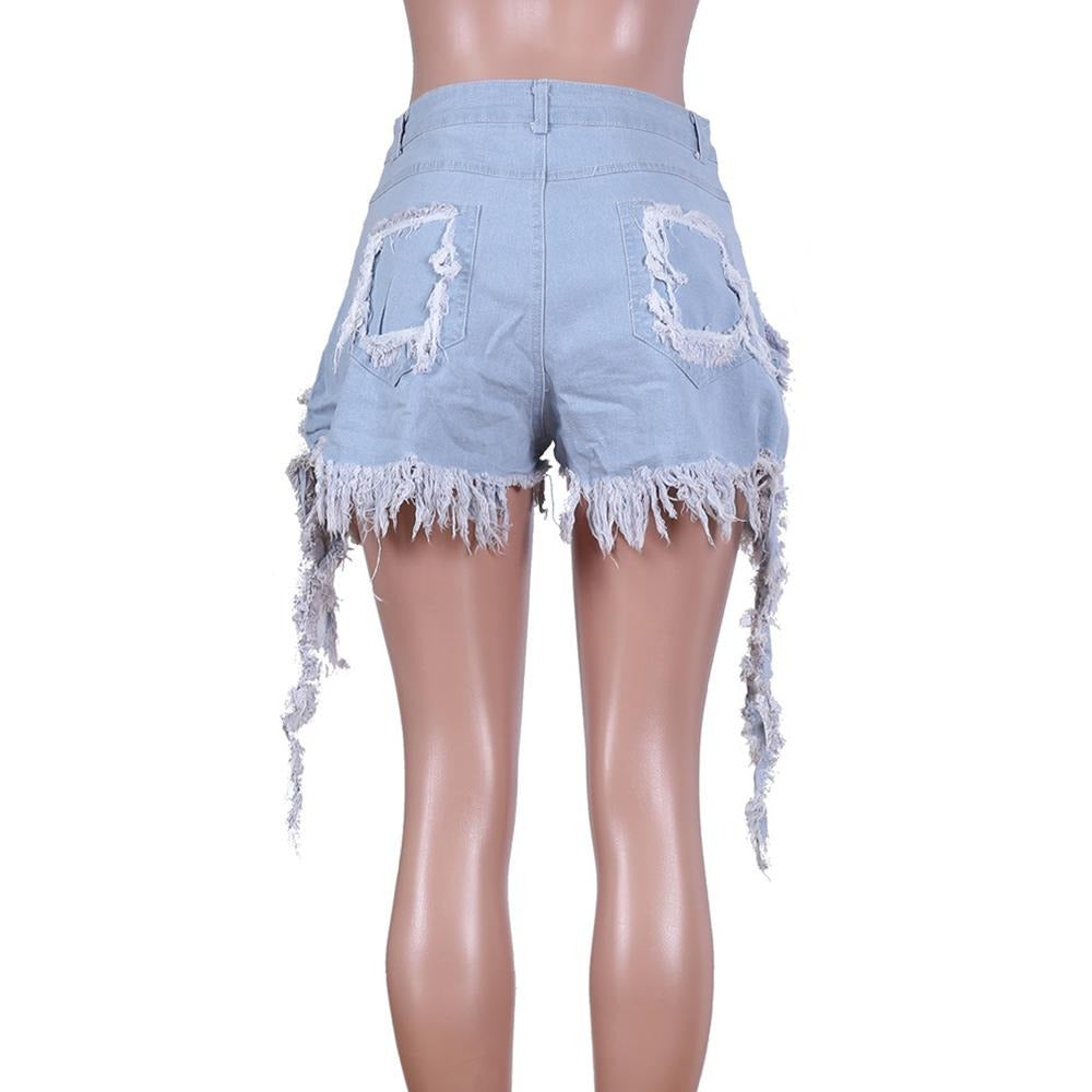 Club Sequin Destroyed Denim Shorts F773 - Furdela Wholesale