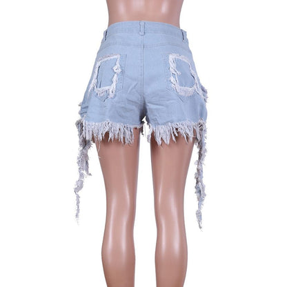 Club Sequin Destroyed Denim Shorts F773 - Furdela Wholesale