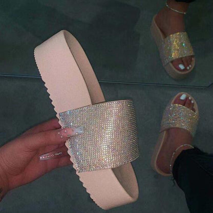 Beige Bling High Heel Beach Sandals Platform Slipper F686 - Furdela Wholesale