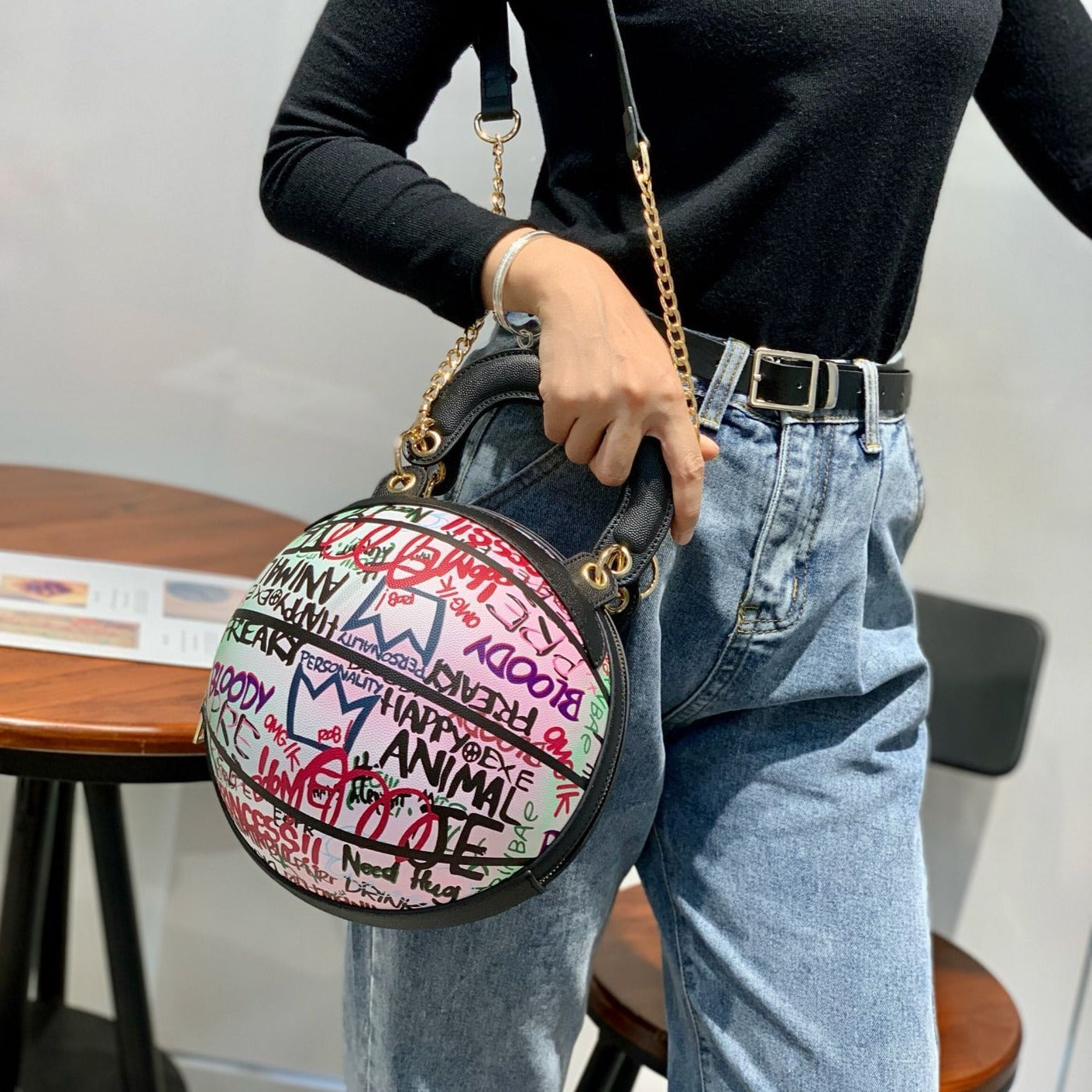 Personality Painted Graffiti Basketball Handbag F2034 - Furdela Wholesale