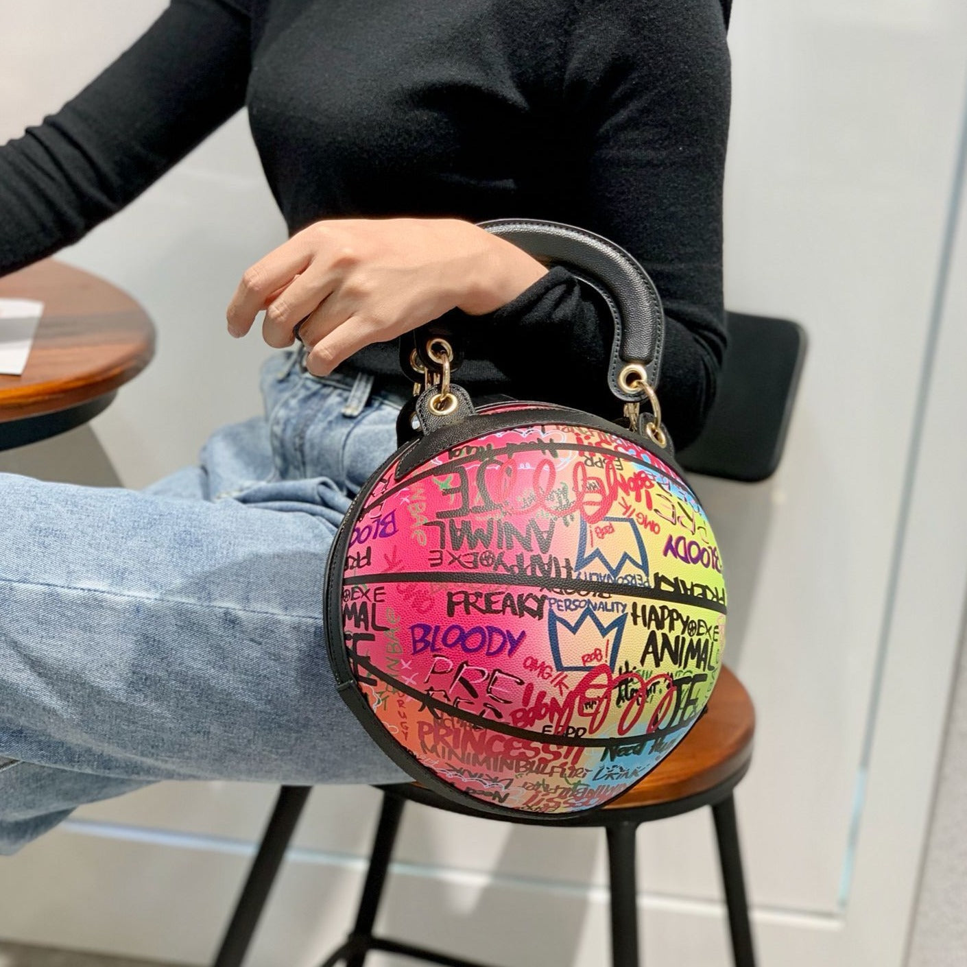 Personality Painted Graffiti Basketball Handbag F2034 - Furdela Wholesale