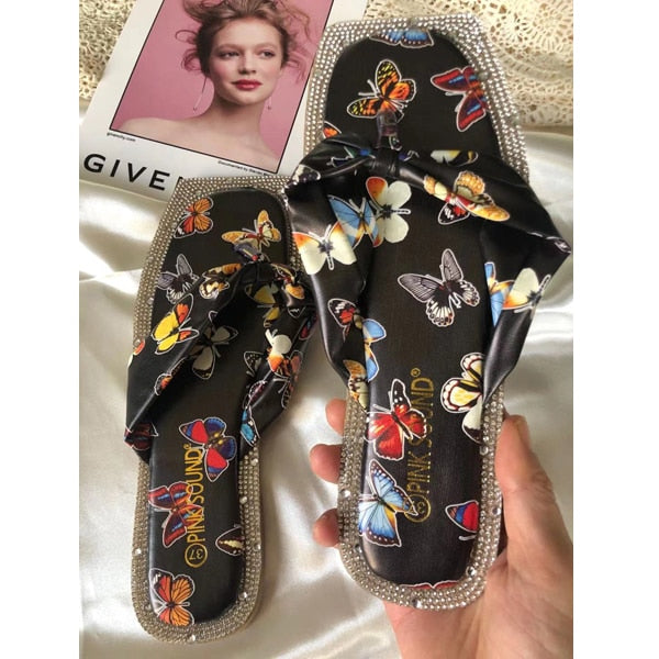 Fashion Rhinestone Bow Print Slippers DC339 - Furdela