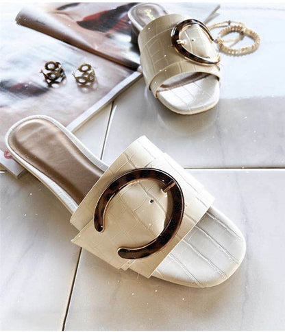 Summer Solid Color Buckle Slippers DC350 - Furdela Wholesale