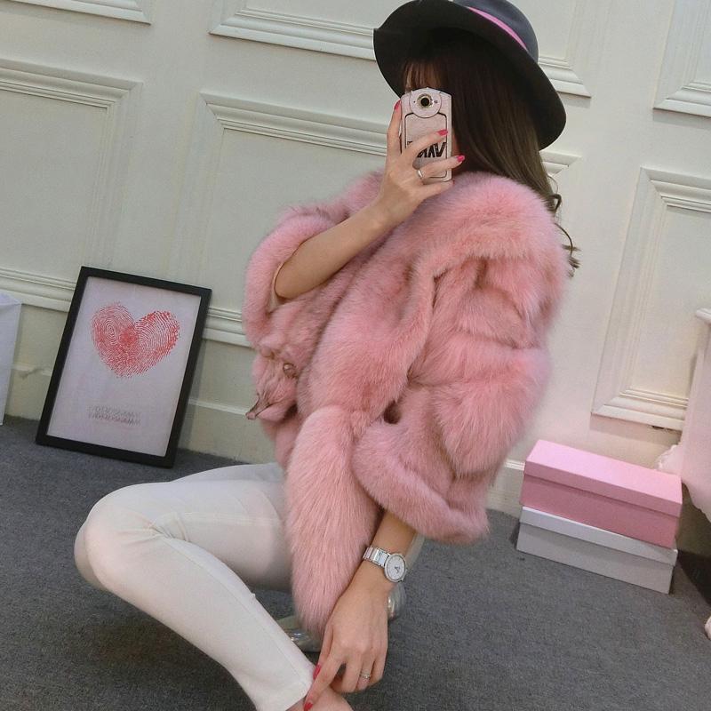 White/Pink/Brown Fox Fur Coat DO938 - Furdela