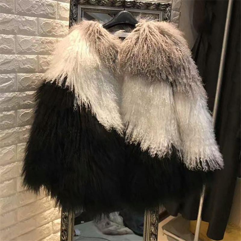 Luxurious Mixcolored Mongolia Sheep Fur Coat DO1522 - Furdela Wholesale