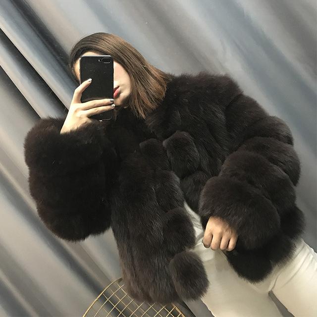 Luxury Brown Fox Fur Coat 50CM DO1532 - Furdela Wholesale