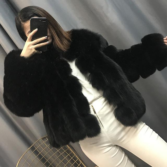 Luxury Black Fox Fur Coat 50CM DO1532 - Furdela