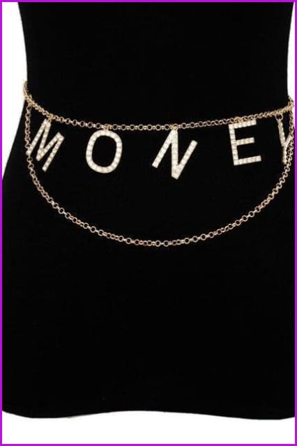Punk Vintage Gold Multi Layered Crystal Letter MONEY Pendant Body Chain F423 - Furdela