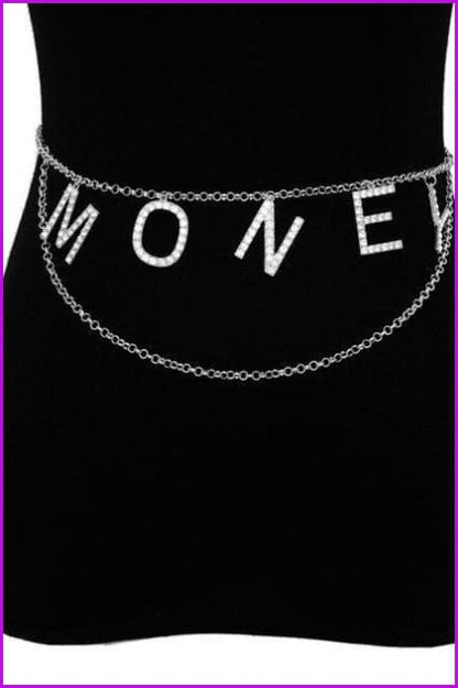 Punk Vintage Gold Multi Layered Crystal Letter MONEY Pendant Body Chain F423 - Furdela