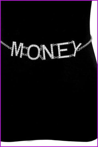 Punk Vintage Gold Multi Layered Crystal Letter MONEY Pendant Body Chain F423 - Furdela