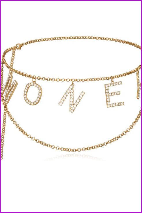 Punk Vintage Gold Multi Layered Crystal Letter MONEY Pendant Body Chain F423 - Furdela