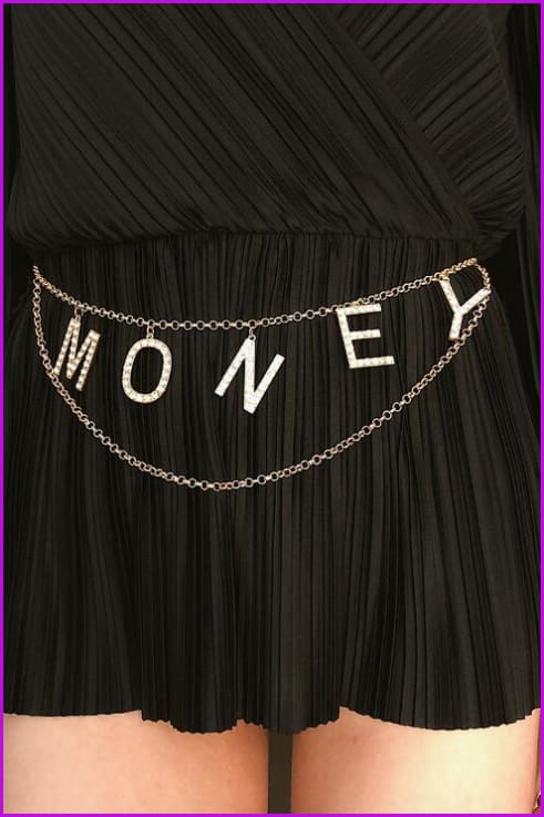 Punk Vintage Gold Multi Layered Crystal Letter MONEY Pendant Body Chain F423 - Furdela