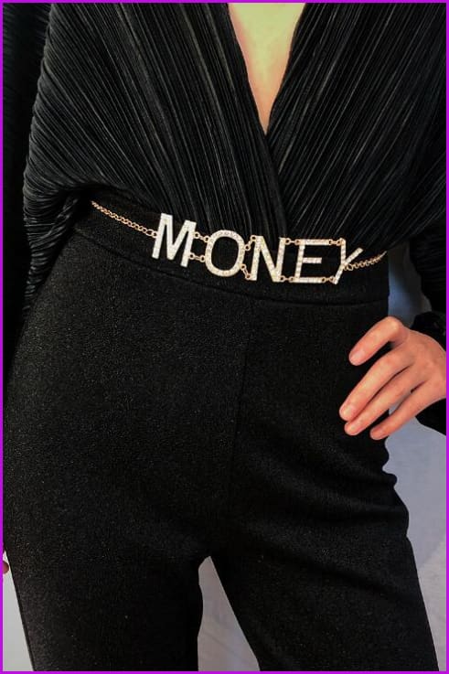 Punk Vintage Gold Multi Layered Crystal Letter MONEY Pendant Body Chain F423 - Furdela
