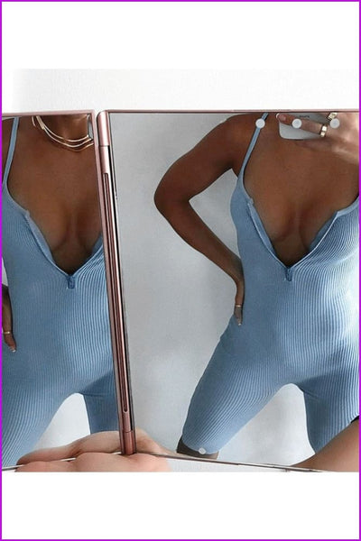 Pure Color Zipper Up Rompers - Furdela Wholesale