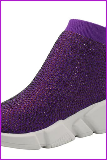 Purple Rhinestone Crystal Sock Boots Sneakers F175 - Furdela