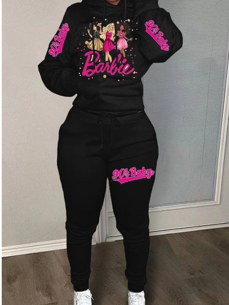 Plus Size Figure Letter Print Kangaroo Pocket Tracksuit Set AT804