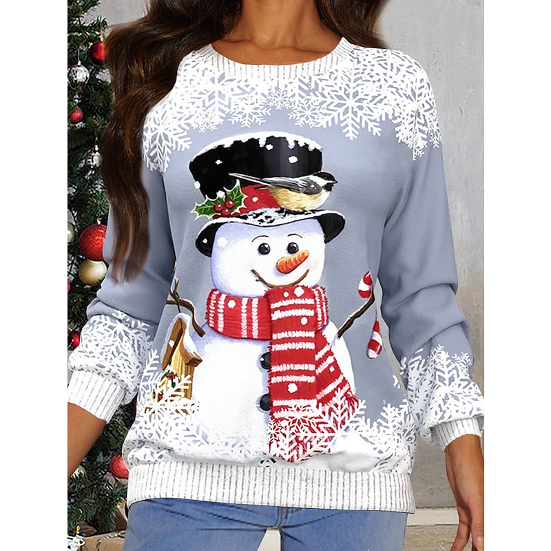 Women's Sweatshirt Pullover Active Streetwear Christmas Green Wine Light gray Snowman Snowflake Reindeer Christmas Long Sleeve S M L XL XXL PC95