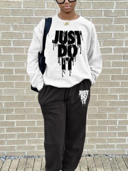 Just Do It Letter Print Kangaroo Pocket Print Hoodie AR501