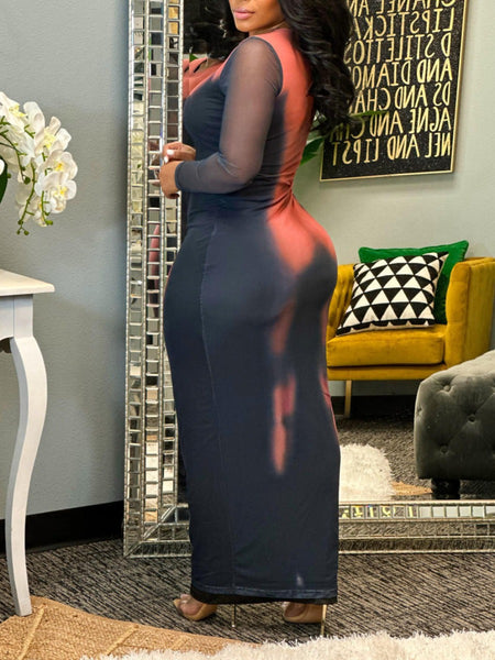 Round Neck Body Print Bodycon Dress AR5071