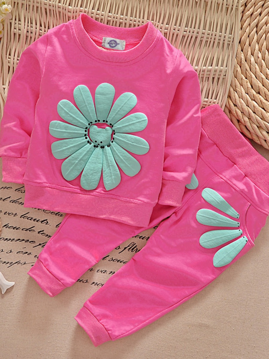 COTTON Girl Floral Decor Pocket Design Pants Set AR5047