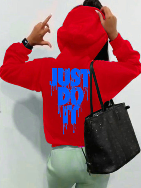 Just Do It Letter Print Kangaroo Pocket Print Hoodie AR501