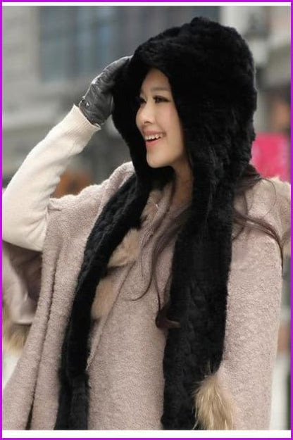 Rabbit Fur Hat with Scarf - Furdela