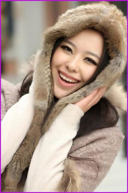 Rabbit Fur Hat with Scarf - Furdela