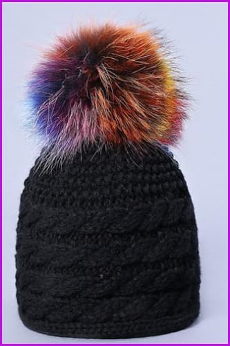 Raccoon Fur Mixcolored Pom Pom Balls Knitted Hats - Furdela