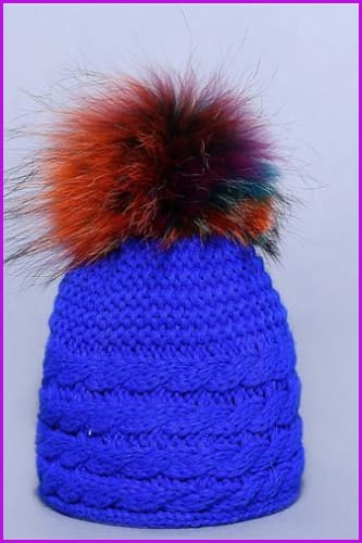 Raccoon Fur Mixcolored Pom Pom Balls Knitted Hats - Furdela