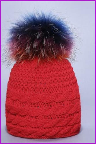 Raccoon Fur Mixcolored Pom Pom Balls Knitted Hats - Furdela