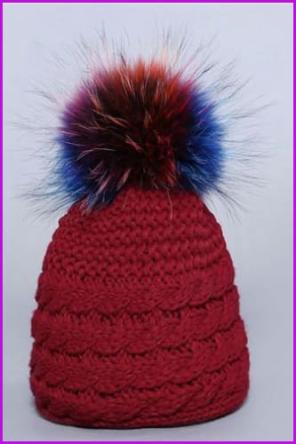 Raccoon Fur Mixcolored Pom Pom Balls Knitted Hats - Furdela