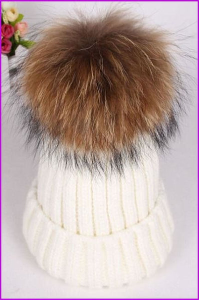 Raccoon Pom Knitting Hat DY474 - Furdela