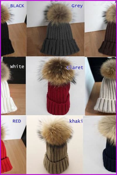 Raccoon Pom Knitting Hat DY474 - Furdela