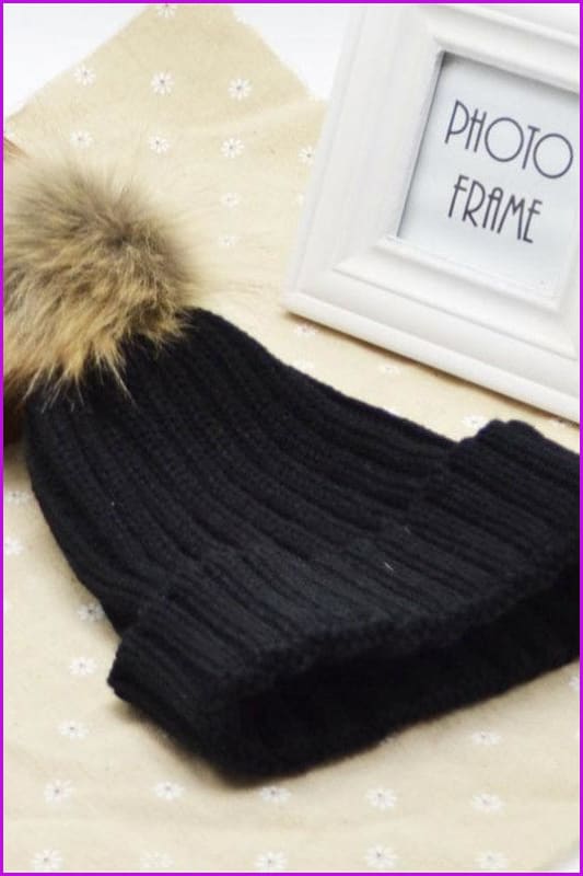 Raccoon Pompom Beanie Hat - Furdela