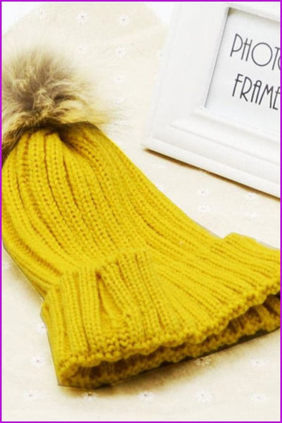 Raccoon Pompom Beanie Hat - Furdela