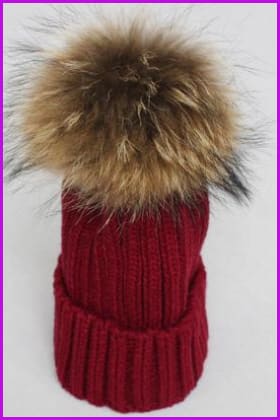 Racoon Fur Pompom Ball Knitted Beanie Hat - Furdela