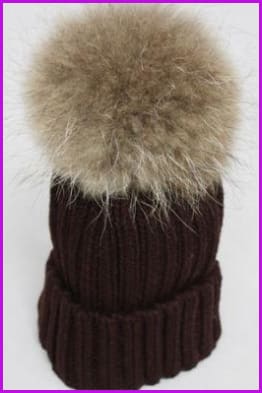 Racoon Fur Pompom Ball Knitted Beanie Hat - Furdela