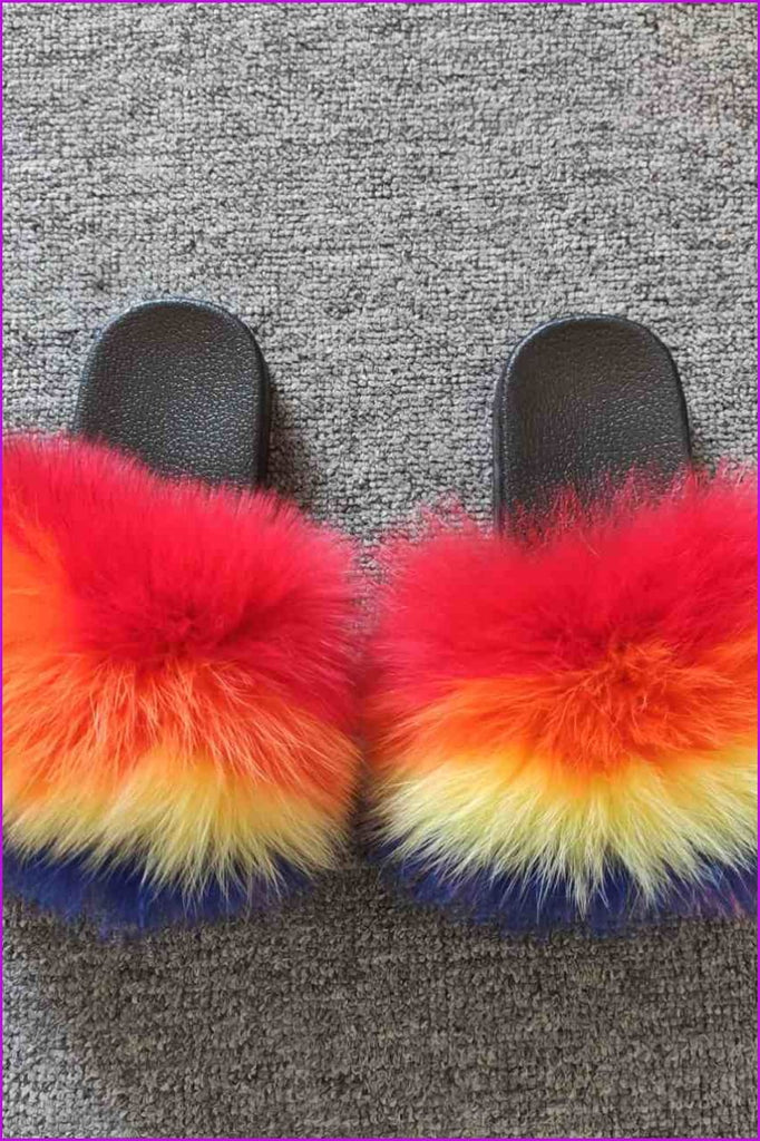 Rainbow Color Kids Fluffy Slides #8 F923 - Furdela