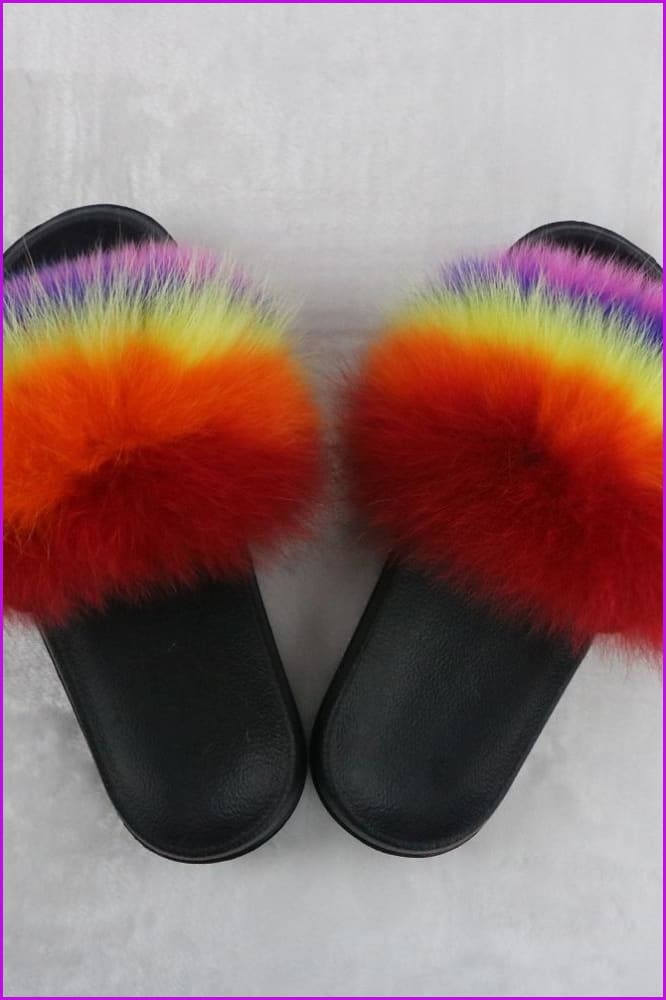 Rainbow Color Mixed Fur Slides F726-08 - Furdela