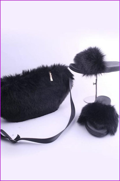 Rainbow Fur Slides with Matching Shoulder Bag F755 - Furdela