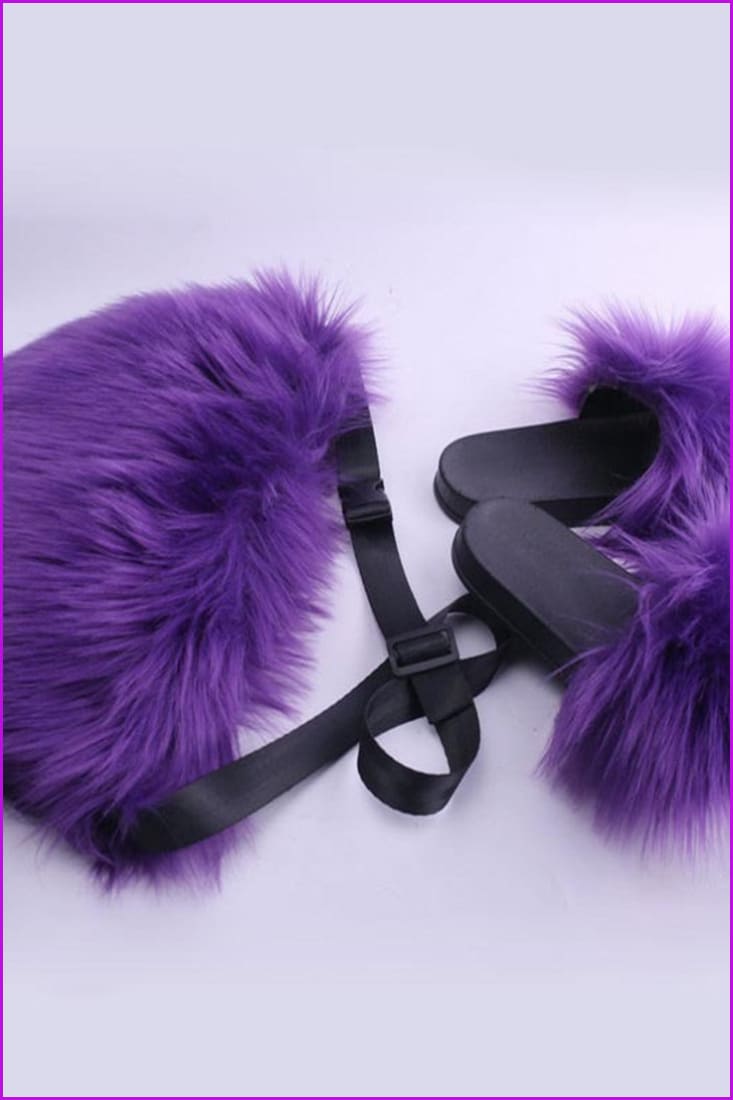 Rainbow Fur Slides with Matching Shoulder Bag F755 - Furdela