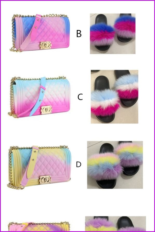 Rainbow Jelly Shoulder Bag And Fur EVA Slides Set - Furdela