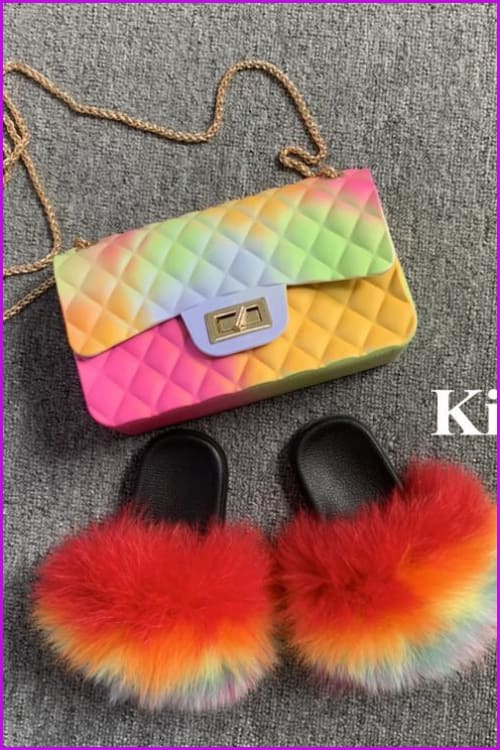 Rainbow Kids Jelly Shoulder Bag And Slides Set - Furdela