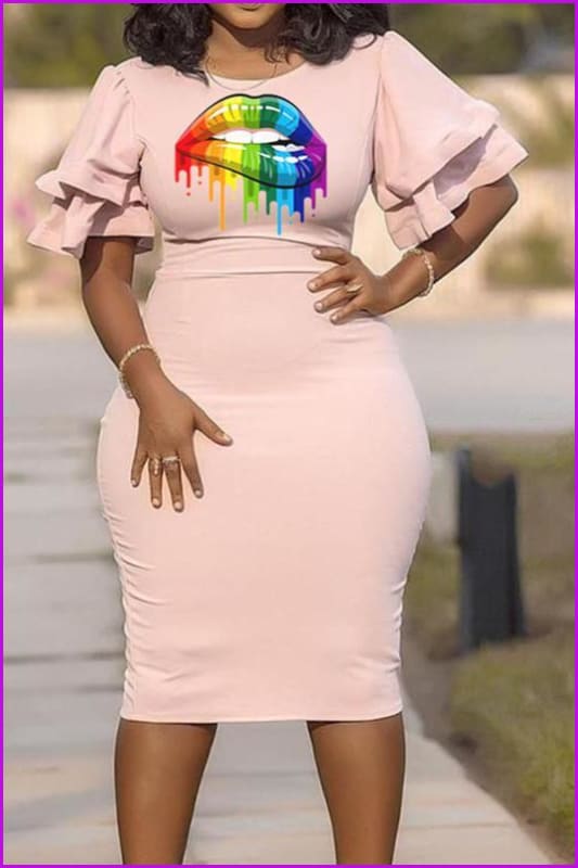 Rainbow Lip Lotus Leaf Dress F329 - Furdela