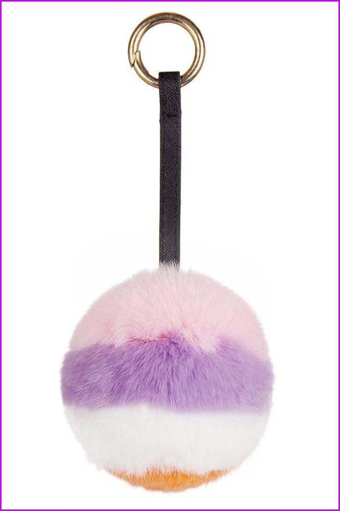 Rainbow Rabbit Fur Pompom Ball Keychain - Furdela Wholesale