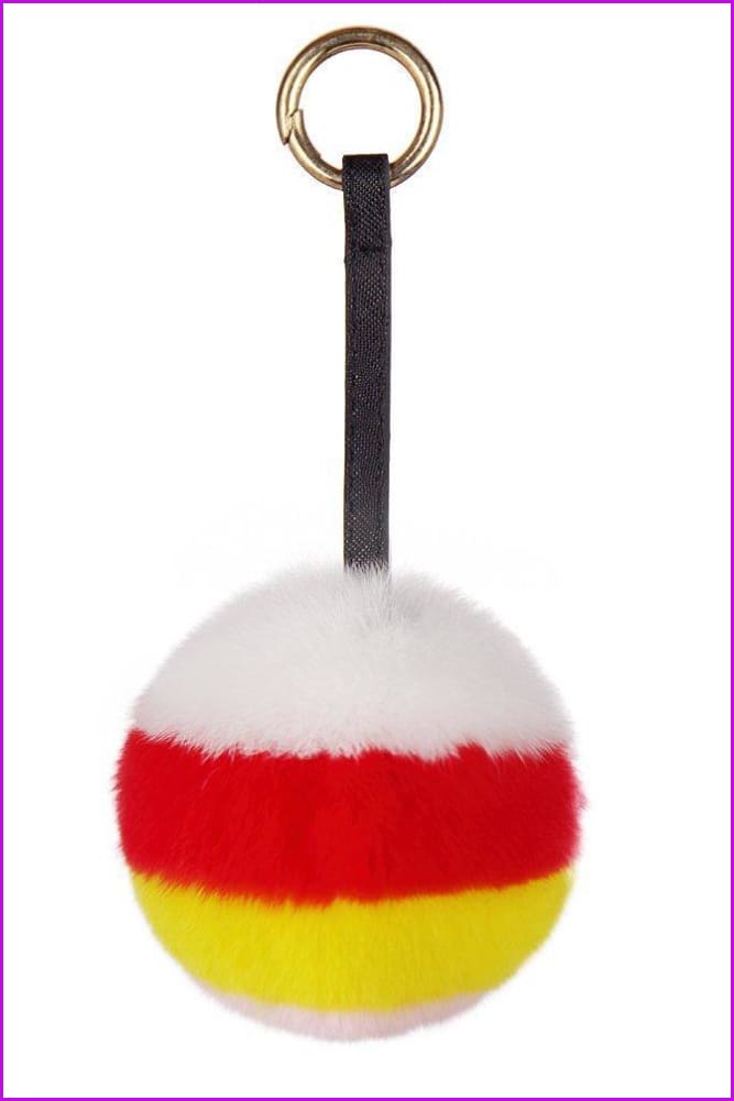 Rainbow Rabbit Fur Pompom Ball Keychain - Furdela Wholesale