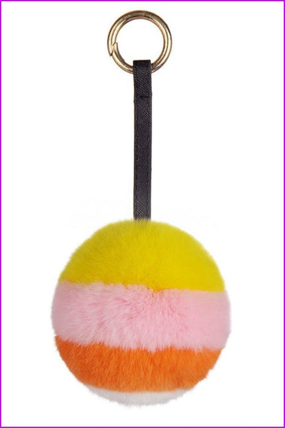 Rainbow Rabbit Fur Pompom Ball Keychain - Furdela Wholesale