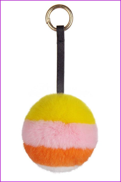 Rainbow Rabbit Fur Pompom Ball Keychain - Furdela Wholesale