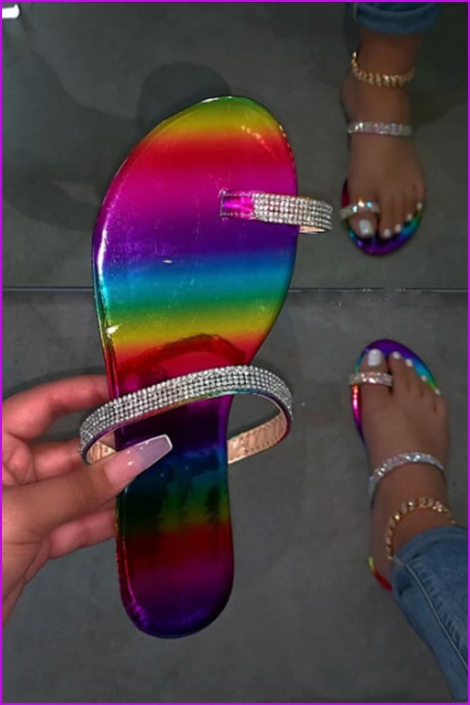 Rainbow/ Snake Pattern Bling Rhinestone Sandals F480 - Furdela