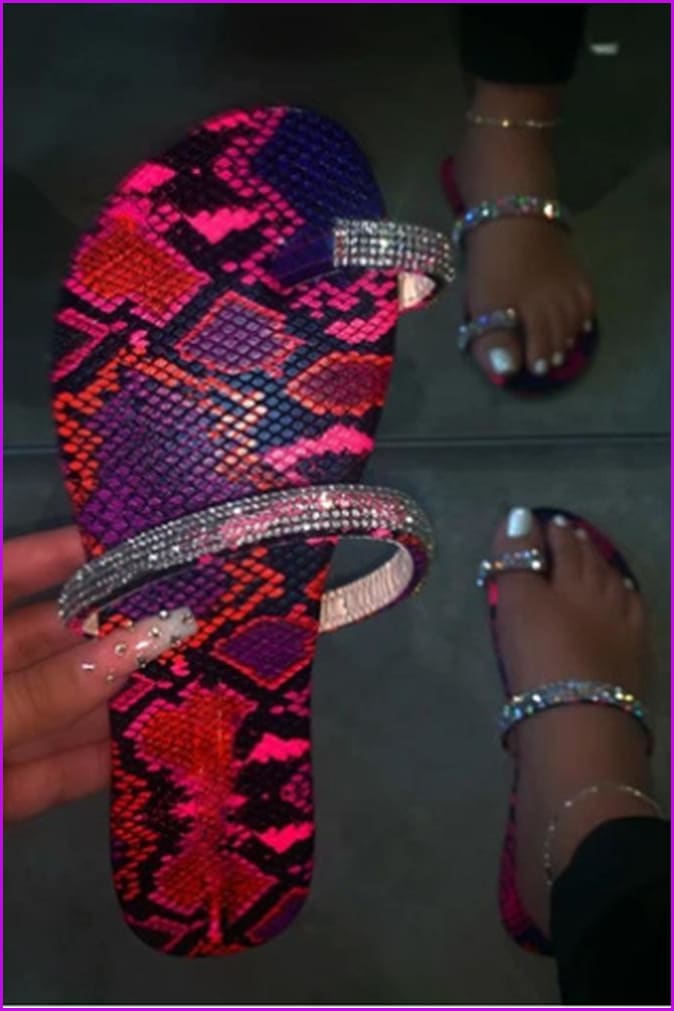 Rainbow/ Snake Pattern Bling Rhinestone Sandals F480 - Furdela